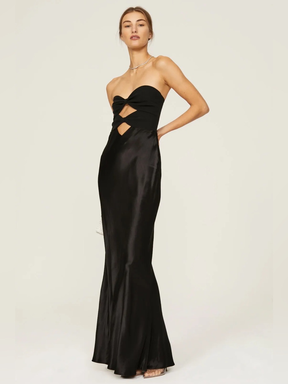 Bec + Bridge Halle Strapless Black Cutout Satin Gown
